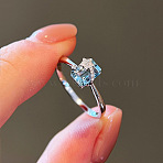 925 Sterling Silver with Cubic Zirconia Finger Rings, Platinum, Rectangle with Star Pattern, Light Sky Blue, US Size 7(17.3mm)(FS-WGFD4D7-02)