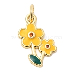 Brass Pave Clear Cubic Zirconia Pendants, with Enamel, Lead Free & Cadmium Free, Long-Lasting Plated, Flower Charms, Real 18K Gold Plated, Yellow, 16x11x2mm, Jump Ring: 5x1mm, Inner Diameter: 3mm(KK-G554-07G-02)