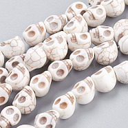 Gemstone Beads Strands, Synthetical Turquoise, Skull, for Halloween, White, 10x8x7.5mm, Hole: 1.5mm, about 35pcs/strand(X-TURQ-S105-10x10mm-09)