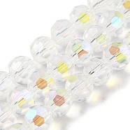 Electroplate Transparent Glass Beads Strands, Faceted, Round, Rainbow Plated, Clear AB, 8mm, Hole: 1mm, about 66~69pcs/strand, 19.29~19.57 inch(49~49.7cm)(EGLA-A035-T8mm-L19)