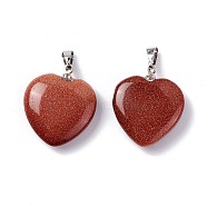 Synthetic Goldstone Pendants, Heart, with Brass Findings, Platinum, 22~23x20~20.5x6~7.5mm, Hole: 5x8mm(G-G956-B20-FF)