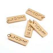 Brass Pendants, with Jump Rings, Rectangle with Word Love, Valentine's Day, Golden, 25.5x9.5x1.5mm, Hole: 3.5mm(X-KK-L188-08G)