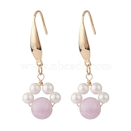 Round Natural Kunzite & Shell Pearl Beads Dangle Earring, Gemstone Beads Braided Ring Drop Earrings for Women, Golden, 40mm, Pin: 0.7mm(EJEW-TA00038-02)