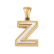 Natural White Shell Alphabet Pendants, Ion Plating(IP) Real 18K Gold Plated 304 Stainless Steel Charms, Letter Z, 17x12x1.5mm, Hole: 5x3mm(STAS-M338-02G-Z)