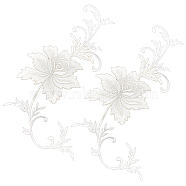 2Pcs Peony Computerized Embroidery Cloth Iron on/Sew on Patches, Costume Accessories, Appliques, White, 390x156x0.7mm(DIY-GF0005-32C)