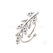 304 Stainless Steel Open Cuff Ring, Leaf, Stainless Steel Color, US Size 7 1/2(17.7mm)(RJEW-M167-10D-P)