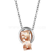SHEGRACE Titanium Steel Pendant Necklaces, with Clear Grade AAA Cubic Zirconia and Cable Chain, Crown with Word, Platinum & Rose Gold, 18.89 inch(48cm)(JN982A)