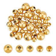 50Pcs 5 Style 202 Stainless Steel Beads, Half Drilled, Round, Golden, 3~8x2.5~7.5mm, Hole: 1.6~2mm, 10pcs/style(STAS-UN0052-46)