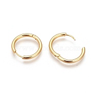 Ion Plating(IP) 304 Stainless Steel Hoop Earrings, Manual Polishing Huggie Earrings, Real 18K Gold Plated, 9 Gauge, 18x3mm, Pin: 0.9mm(±0.1mm), Inner Diameter: 12mm(EJEW-P177-G-21)