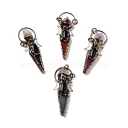 Natural Amethyst Nuggets & Dyed Agate Big Pendants, Large Hole Pendants, with Red Copper Tone Brass Findings, Cadmium Free & Lead Free, Bullet with Wings, Mixed Color, 75~83x28~30x15~18mm, Hole: 6mm(G-D468-16R)