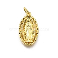 Oval with Virgin Mary Pattern Brass Pendants, Cadmium Free & Lead Free, Long-Lasting Plated, Rack Plating, with Jump Ring, Real 18K Gold Plated, 18.5x10.5x3mm, Hole: 3.5mm(KK-G525-14G)