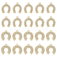 20Pcs 2 Style Rack Plating Alloy Pendants, with Crystal Rhinestone, Cadmium Free & Nickel Free & Lead Free, Arch, Light Gold, 21x18~18.5x3mm, Hole: 1.5~1.8mm, 10Pcs/color(FIND-FH0006-66)
