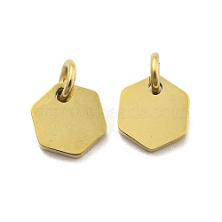 304 Stainless Steel Charms, with Jump Ring, Laser Cut, Hexagon Charm, Real 14K Gold Plated, 8x8x1mm, Hole: 3mm(STAS-P356-01G)
