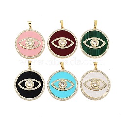 Rack Plating Brass Clear Cubic Zirconia Pendants, with Resin, Cadmium Free & Lead Free, Long-Lasting Plated, Round with Eye, Real 18K Gold Plated, Mixed Color, 38.5x35x3.5mm, Hole: 3.5x7mm(KK-S381-16G)