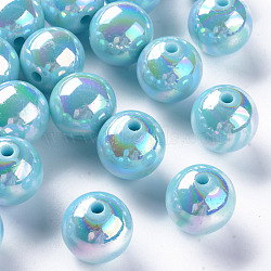 Opaque Acrylic Beads, AB Color Plated, Round, Sky Blue, 16x15mm, Hole: 2.8mm, about 220pcs/500g(MACR-S370-D16mm-A07)