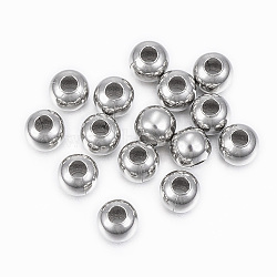 304 Stainless Steel Beads, Round, Stainless Steel Color, 5x4.5mm, Hole: 2mm(STAS-H396-C-08P)