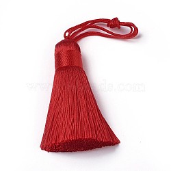 Polyester Tassel Big Pendants, Ice Silk Tassel, Red, 50~57x12mm(HJEW-K030-A-15)