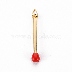 Brass Enamel Pendants, with Jump Ring, Cadmium Free & Nickel Free & Lead Free, Match, Real 16K Gold Plated, Red, 30x4.5mm, Jump Ring: 5x1mm, 3mm inner diameter(X-KK-S362-032C-NR)