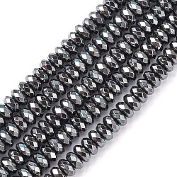 Non-Magnetic Synthetic Hematite Beads Strands, Faceted, Rondelle, Black, 3x6mm, Hole: 1mm, 120pcs/strand, 14.1 inch(X-G-Q422)