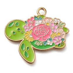 Animal Flower Alloy Enamel Pendants, Golden, Tortoise, 24x27.5x1mm, Hole: 1.8mm(ENAM-Q508-01B)