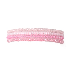 4Pcs Rondelle Glass Seed Beaded Stretch Bracelet Sets, Stackable Bracelets for Women, Pink, Inner Diameter: 2-5/8 inch(6.8cm), about 4Pcs/Set(BJEW-JB10420)