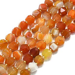 Natural Banded Agate Beads Strands, Faceted, Octagonal, 9~10.5x9~10.5x7.5~8.5mm, Hole: 1mm, about 36~40pcs/strand, 39~39.5cm(G-I376-A57-01)