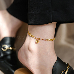 316L Surgical Stainless Steel Charm Anklets for Women, Golden, Round, 7-1/2 inch(190mm)(FS-WG47470-13)