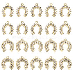 20Pcs 2 Style Rack Plating Alloy Pendants, with Crystal Rhinestone, Cadmium Free & Nickel Free & Lead Free, Arch, Light Gold, 21x18~18.5x3mm, Hole: 1.5~1.8mm, 10Pcs/color(FIND-FH0006-66)