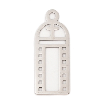 304 Stainless Steel Big Pendants, Laser Cut, Church Cross Charm, Stainless Steel Color, 53x22x1mm, Hole: 4mm