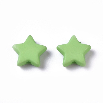 Opaque Acrylic Beads, Star, Yellow Green, 9.5x9.5x3.5mm, Hole: 0.5mm