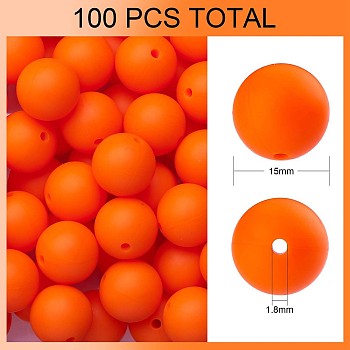 100Pcs Silicone Beads Round Rubber Bead 15MM Loose Spacer Beads for DIY Supplies Jewelry Keychain Making, Orange, 15mm