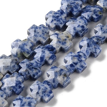 Natural Blue Spot Jasper Beads Strands, Faceted, Cross, 12~13x12~12.5x5~6mm, Hole: 1.4mm, about 17pcs/strand, 8.27 inch(21cm)