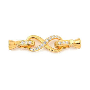 925 Sterling Silver Micro Pave Clear Cubic Zirconia Fold Over Clasps, Infinity, Real 18K Gold Plated, 35.5mm, Hole: 3mm