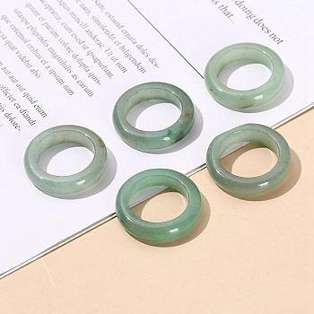 Natural Green Aventurine Plain Band Finger Rings, Inner Diameter: 18~20mm