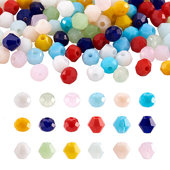 Beadthoven 1800Pcs 18 Style Imitation Jade Glass Beads, Faceted, Bicone & Rondelle, Mixed Color, 4~4.5x3~4mm, Hole: 0.4~1mm, 100pcs/style