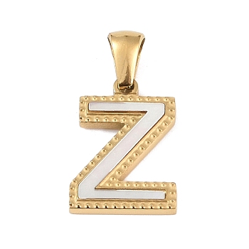 Natural White Shell Alphabet Pendants, Ion Plating(IP) Real 18K Gold Plated 304 Stainless Steel Charms, Letter Z, 17x12x1.5mm, Hole: 5x3mm