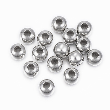 304 Stainless Steel Beads, Round, Stainless Steel Color, 5x4.5mm, Hole: 2mm