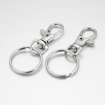 Alloy Swivel Clasps with Iron Key Rings, Platinum, 36x15x5mm