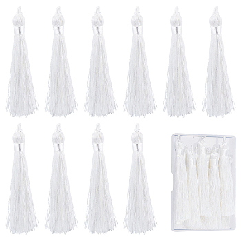 10Pcs Nylon Tassels Big Pendant Decorations, White, 83~92x9~10mm, Hole: 1.5~4mm