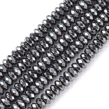 Non-Magnetic Synthetic Hematite Beads Strands, Faceted, Rondelle, Black, 3x6mm, Hole: 1mm, 120pcs/strand, 14.1 inch