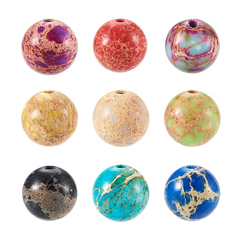 90Pcs 9 Color Natural Imperial Jasper Beads, Dyed, Round, Mixed Color, 8mm, Hole: 1mm, 10pcs/color