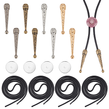 AHADERMAKER DIY Bolo Tie Making Kit, Including Nylon Cords, Alloy Cord End, Blank Zinc Alloy Bolo Tie Round Slider Pack, Mixed Color, 16Pcs/box