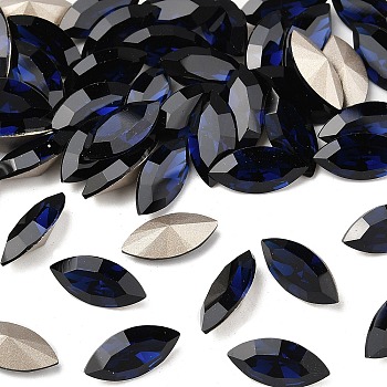 Preciosa&reg MAXIMA Crystal Fancy Stones, Czech Crystal, 435 14 615 Navette(Horse Eye), Dura Foiling, 30280 Dark Indigo, 15x7mm