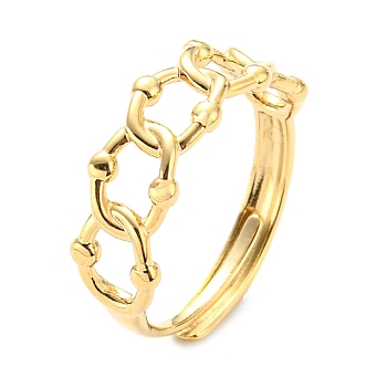 304 Stainless Steel Hollow Oval Adjustable Ring for Women, Real 14K Gold Plated, Inner Diameter: 18mm