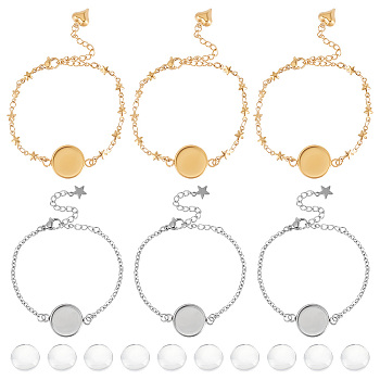 DIY Blank Dome Link Bracelet Maknig Kit, Including 304 Stainless Steel Bracelet Settings, Glass Cabochons, Golden & Stainless Steel Color, Bracetet Making: 140mm, Tray: 14mm