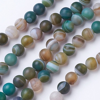 Natural Grade A Striped Agate/Banded Agate Beads Strands, Dyed & Heated, Frosted, Round, Colorful, 6mm, Hole: 1mm, about 62pcs/strand, 14.9 inch(38cm)