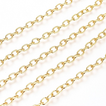 Brass Cable Chains, Soldered, with Spool, Flat Oval, Long-Lasting Plated, Real 18K Gold Plated, 5x3.5x0.7mm, about 16.4 Feet(5m)/roll