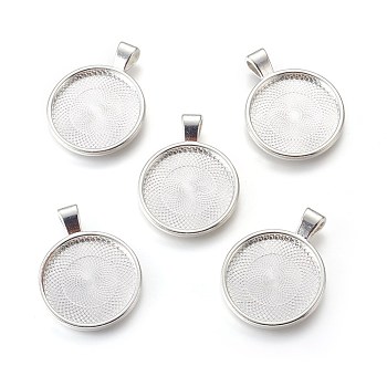 Metal Alloy Pendant Cabochon Settings, Plain Edge Bezel Cups, DIY Findings for Jewelry Making, Silver, Cadmium Free & Lead Free, Tray: 24.5mm, 37x28x6.5mm, Hole: 6x4mm