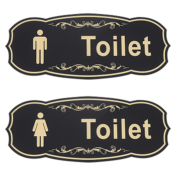 Olycraft 2Pcs 2 Style Acrylic TOILET Sign Stickers, Public Toilet Sign, for Wall Door Accessories Sign, Prussian Blue, 9x22x0.25cm, 1pc/style