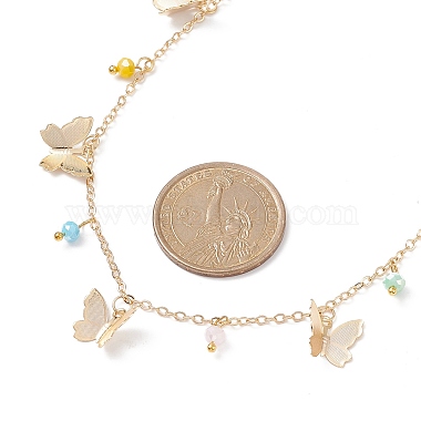 Brass Butterfly & Glass Beaded Charms Necklace with 304 Stainless Steel Chains for Women(NJEW-TA00042)-5